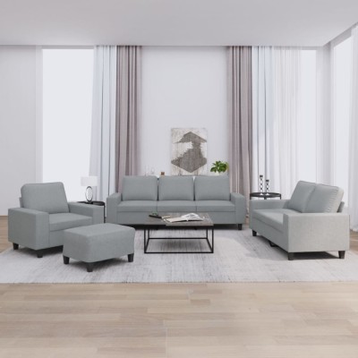 Set de canapele, 4 piese, gri deschis, material textil foto