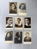 8 fotografii vintage, portrete femei, din perioada interbelica