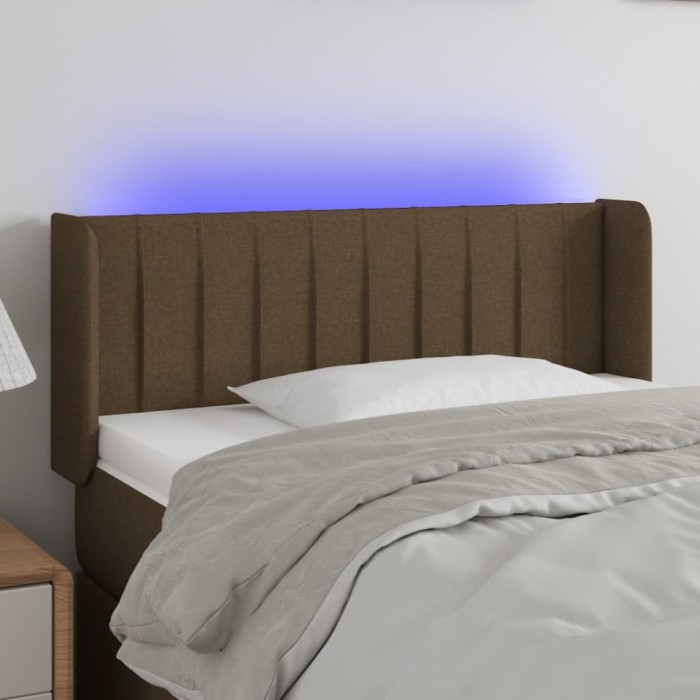 vidaXL Tăblie de pat cu LED, maro &icirc;nchis, 93x16x78/88 cm, textil 3123459