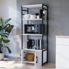 Raft de bucatarie Arhuni cu dulap si 3 polite, alb/negru, 139x56x30 cm