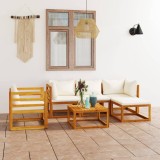 VidaXL Set mobilier grădină cu perne, 6 piese, crem, lemn masiv acacia
