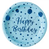 Farfurii Carton, Model, Baloane Albastre, Happy Birthday, Set 6 Bucăți, 23 cm, Oem