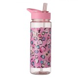 Sticlă Apă Copii, Roz, Multicolor, Capacitate 0,65L, Model Inimi, Pai Flip Top, Plastic, Oem