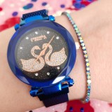 Set ceas casual de dama cu bratara inclusa, mecanism quartz, display analog, bratara albastru electric, inchidere magnetica