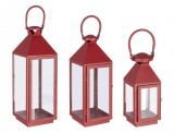 Cumpara ieftin Set 3 felinare metal rosu Lucinda 11x10x25 cm, 15.5x15x40 cm, 19.5x19x55 cm