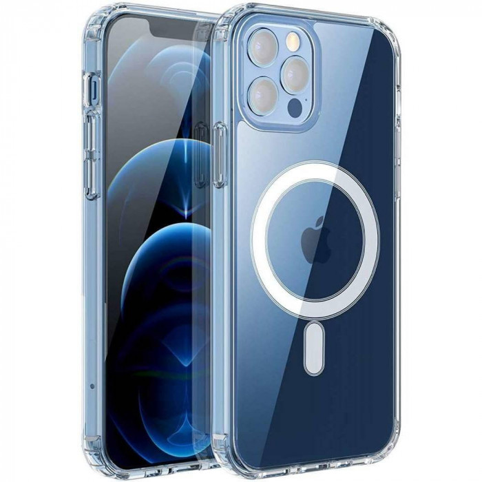 Husa protectie Flippy pentru iPhone 12 Pro Mag Safe, 2 in 1 incarcare si magnet, Silicone, Transparenta