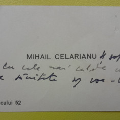 Carte de vizită Mihail Celarianu simbolist prozator interbelic ginere Macedonski