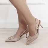 Cumpara ieftin Pantofi maro deschis eleganti cu brosa 1890 03