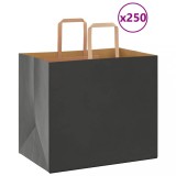 VidaXL Pungi de h&acirc;rtie 250 buc cu m&acirc;nere negre 32x22x28 cm