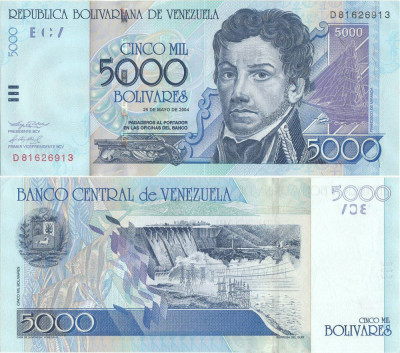 2004 (25 V), 5,000 Bol&amp;iacute;vares (P-84c) - Venezuela - stare UNC foto