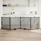 vidaXL Poartă c&acirc;ini pliabilă cu ușă 4 panouri negru, 320 cm, lemn brad