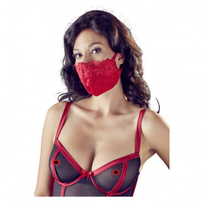 Masca de protectie rosie cu dantela de calitate superioara, 2 straturi, Fashion, Reutilizabila foto