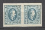 Romania.1865 Principele Cuza in oval 5 Par. albastru h.vargata pereche XR.18
