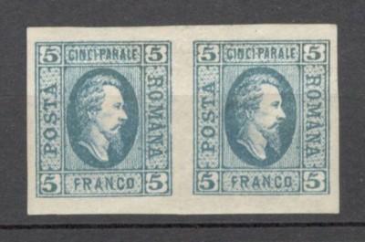 Romania.1865 Principele Cuza in oval 5 Par. albastru h.vargata pereche XR.18 foto