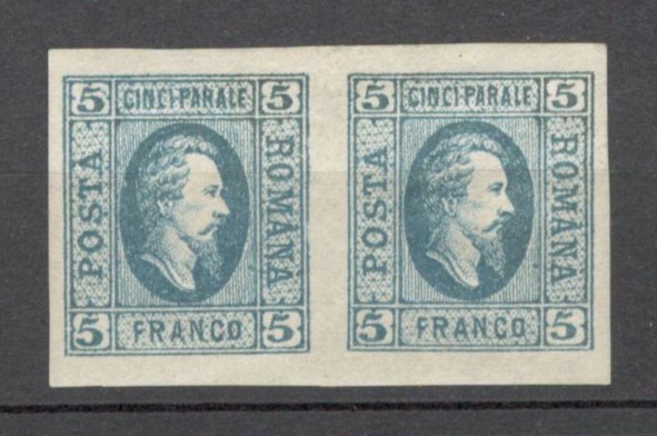 Romania.1865 Principele Cuza in oval 5 Par. albastru h.vargata pereche XR.18