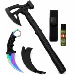Set topor multifuncțional, cuțit Karambit și spray autoaparare DEPOX&reg;, 42 cm/60 ml/19 cm, husa inclusa