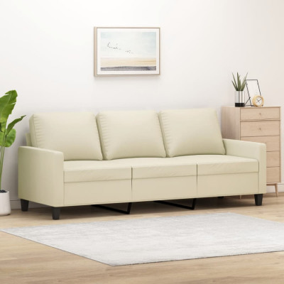 vidaXL Canapea cu 3 locuri, crem, 180 cm, piele ecologică foto