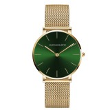 Ceas de dama Hannah Martin Casual Quartz Curea din Otel inoxidabil Auriu Verde