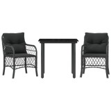 Cumpara ieftin Set bistro cu perne, 3 piese, negru, poliratan