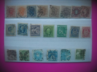 HOPCT LOT NR 623 SCANDINAVIA-SUEDIA-NORVEGIA-DANEMARCA 21 TIMBRE VECHI-STAMPILAT foto