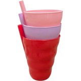 Set 3 pahare din plastic cu pai, &icirc;n culori asortate