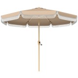 Outsunny Umbrelă de grădină pentru exterior 266 cm, umbrelă &icirc;nclinabilă, franjuri, manivelă, 8 nervuri, țesătură poliester 180 g/m&sup2;, kaki | Aosom Roma