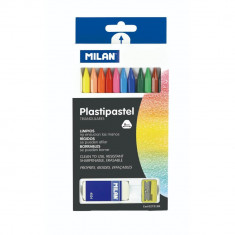 Set 12 Creioane Colorate Cerate MILAN, Ascutitoare si Radiera Incluse, Corp din Plastic Hexagonal, 12 Culori Diferite, Set Creioane Cerate, Creioane C