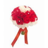 Buchet de Flori Eventissimi - 29 Trandafiri si 6 hortensii, Rosu Alb