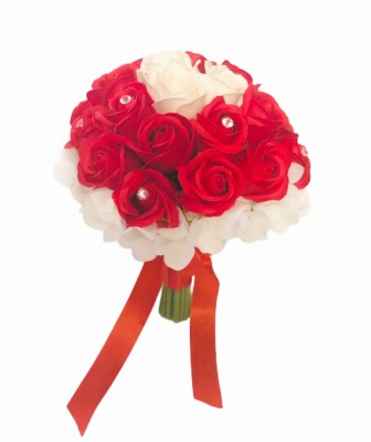 Buchet de Flori Eventissimi - 29 Trandafiri si 6 hortensii, Rosu Alb foto