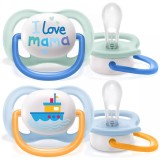 Set de 2 suzete Philips AVENT Ultra Air SCF080/01, 0-6 luni, Ortodontică, Fără BPA, Tetină catifelată, Orificii foarte mari, Cutie de transport și ste