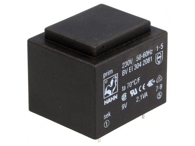 Transformator &Icirc;ncapsulat 2,1VA 230V 9V 210mA PCB BVEI