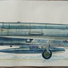 Mig 21// grafica, tehnica mixta pe hartie