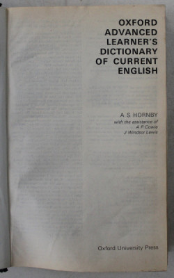 OXFORD ADVANCED LEARNER &amp;#039;S DICTIONARY OF CURRENT ENGLISH by A.S. HORNBY , 1977 foto
