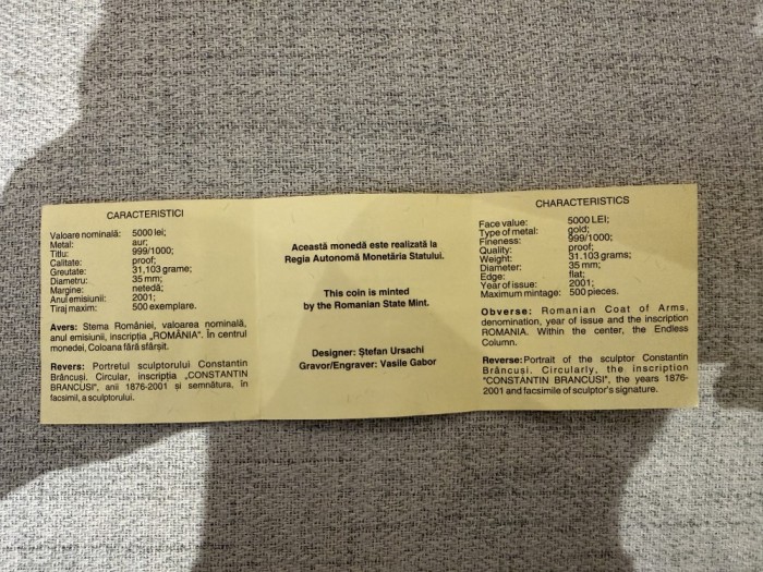 Certificat Bnr Brancusi