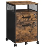 VASAGLE Dulap mobil 42x44x69 cm, cu 2 sertare si roti cu frana, compartiment deschis si suport dosare, PAL si otel, maro rustic si negru Household New