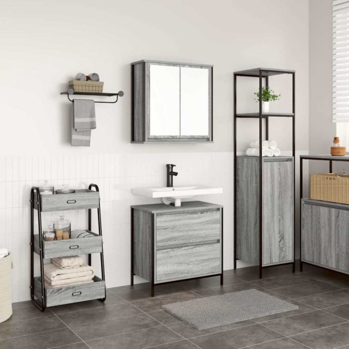 vidaXL Set mobilier de baie, 2 piese, gri sonoma, lemn prelucrat 3328367