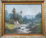 Cumpara ieftin Julius Zopf (1838-1897)-Peisaj montan, pictură superbă artist vienez, Peisaje, Ulei, Realism