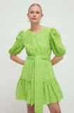 Silvian Heach rochie din bumbac culoarea verde, mini, evazată