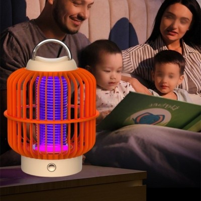 Lampa anti-tantari, unda UV pentru a atrage tantarii, soc electric puternic, 360&amp;deg;, sigura si ecologica, 1200mAh, incarcare USB, portocaliu foto