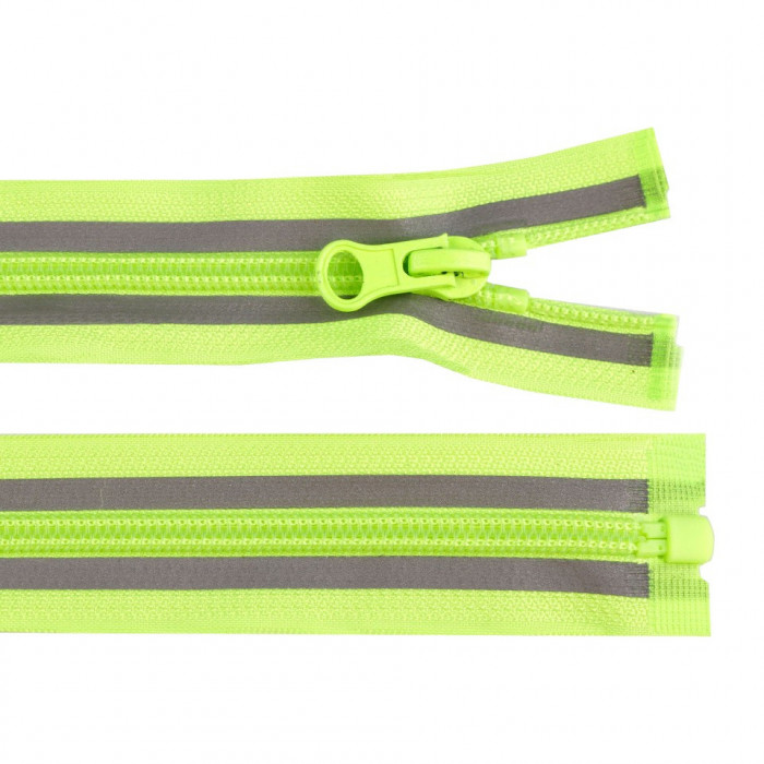 Fermoar spiralat detasabil reflectorizant Crisalida, nr. 5, lungime 65 cm, Verde neon