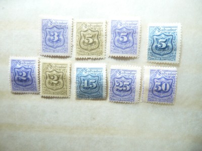 Lot timbre Salvador 1895 oliv- 1897 albastru si 1898 violet -Porto foto