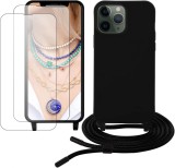 Set husa cu snur si 2 folii de protectie pentru iPhone 13 Pro Gumo-Long, poliester/TPU/sticla, negru/transparent, 6,1 inchi