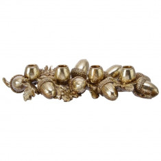 Decoratiune cu 4 suporturi pentru lumanari Acorns, Decoris, 44x7.3 cm, poliamida, auriu