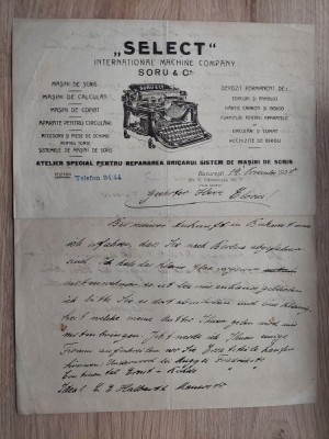 Factură mașină de scris &amp;quot;Select&amp;quot; din 1920 foto