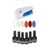 Kit test mic - lacuri gel UV 6x15ml + lampă albă cu un bec 9W, INGINAILS