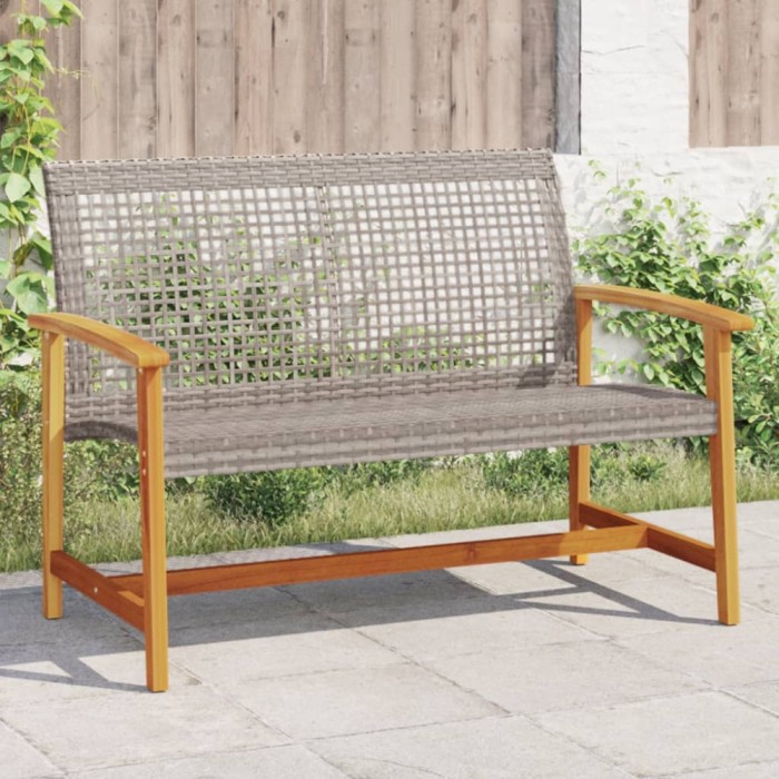 vidaXL Bancă de grădină, gri, 112 cm, poliratan și lemn de acacia 367599