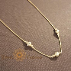 Colier cu perle aurii satinate , elegant si clasic, 45 + 5 cm, cu lant de reglaj foto