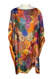 Rochie Poncho Dama Vara Dacali Rosu Galben One Size Vascoza Matase Lejera Midi