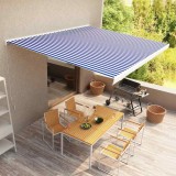 VidaXL Copertină manuală tip casetă, albastru și alb, 400 x 300 cm