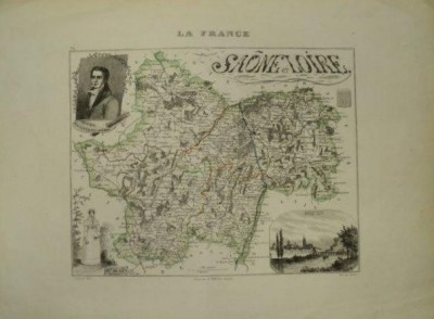 Harta regiunii Saone - Loire, Franta 1830 foto